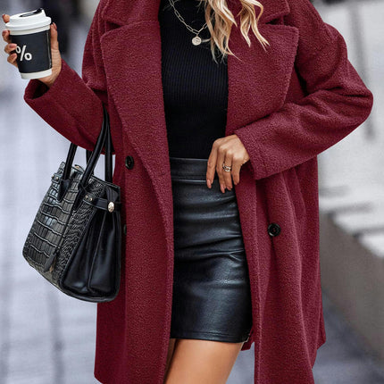 Women Long Sherpa Coat - Fuzzy Faux Fur Trench Jackets Winter Fleece Button Cardigan With Pockets