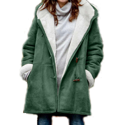 Women's Plush Fleece Jacket Duffle Clothes Warm Coat Hood