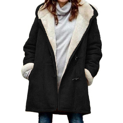 Women's Plush Fleece Jacket Duffle Clothes Warm Coat Hood