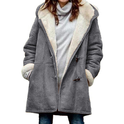 Women's Plush Fleece Jacket Duffle Clothes Warm Coat Hood