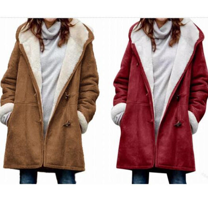 Women's Plush Fleece Jacket Duffle Clothes Warm Coat Hood