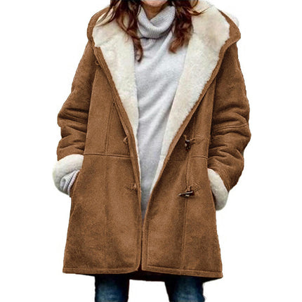 Women's Plush Fleece Jacket Duffle Clothes Warm Coat Hood