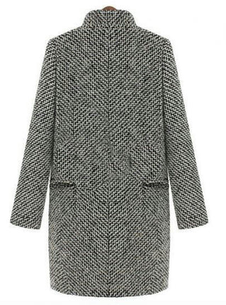 Women's Notch Lapel One Button Pea Coat Winter Houndstooth Coat Long Jacket