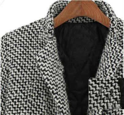 Women's Notch Lapel One Button Pea Coat Winter Houndstooth Coat Long Jacket