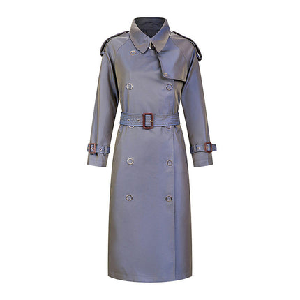 Women's Cotton Gabardine British Style Trench Coat with Metal Snap Ring Decoration