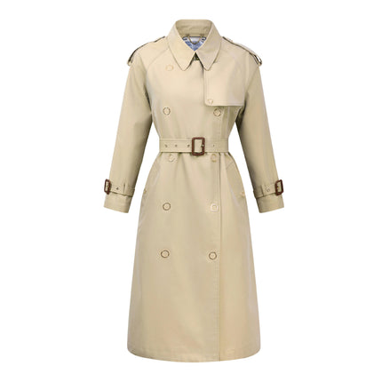 Women's Cotton Gabardine British Style Trench Coat with Metal Snap Ring Decoration