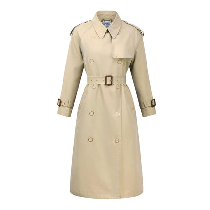 Women's Cotton Gabardine British Style Trench Coat with Metal Snap Ring Decoration