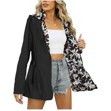 Women Casual Reversible Floral Print Jacket Hooded Spring Fall Fashion, Lightweight Thin Coat