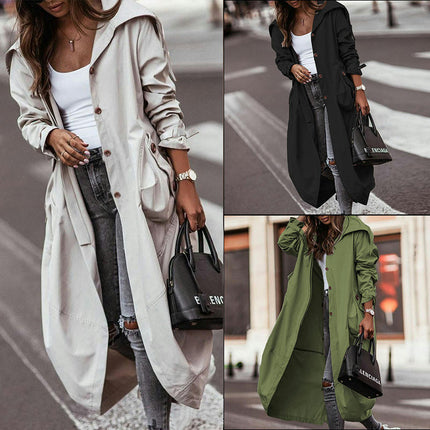 Autumn and Winter Loose Casual Large Lapel Single-Breasted Long Trench Coat Women