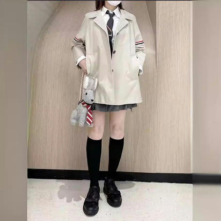 Autumn Lapel Jacket Women's Ribbon Striped Casual Parker Windbreaker