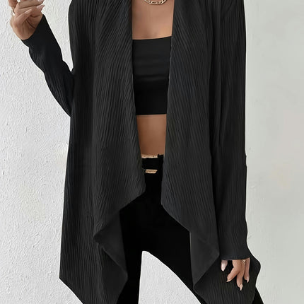 Women's Solid Color Pleated Cardigan Casual Loose Long Sleeve Irregular Hem Cardigan