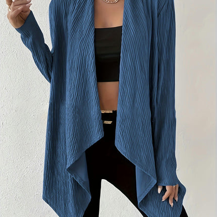 Women's Solid Color Pleated Cardigan Casual Loose Long Sleeve Irregular Hem Cardigan