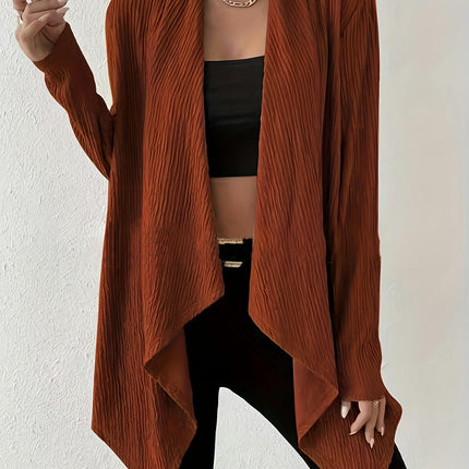 Women's Solid Color Pleated Cardigan Casual Loose Long Sleeve Irregular Hem Cardigan