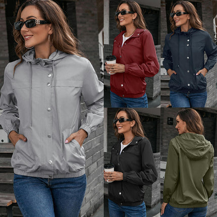 Hooded Rainproof Windproof Jacket-Lightweight Outerwear Tops Women