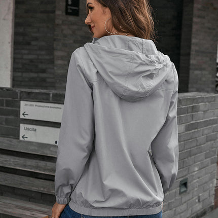 Hooded Rainproof Windproof Jacket-Lightweight Outerwear Tops Women