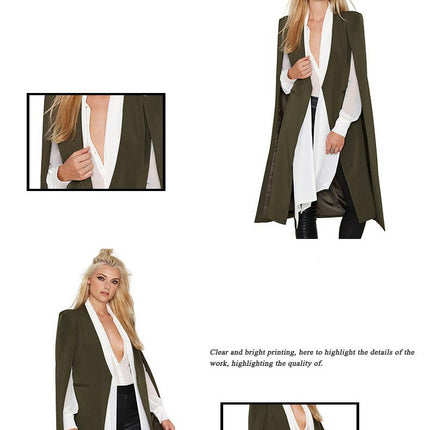 Autumn and Winter Women's Casual Coat Cape Style Mid-Length Fake Two-piece Buckleless Cape Trench Coat