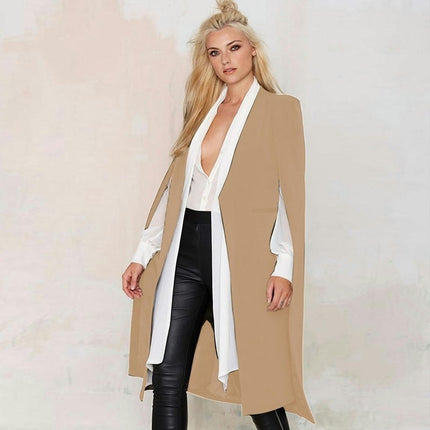 Autumn and Winter Women's Casual Coat Cape Style Mid-Length Fake Two-piece Buckleless Cape Trench Coat