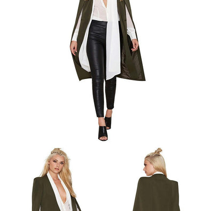 Autumn and Winter Women's Casual Coat Cape Style Mid-Length Fake Two-piece Buckleless Cape Trench Coat