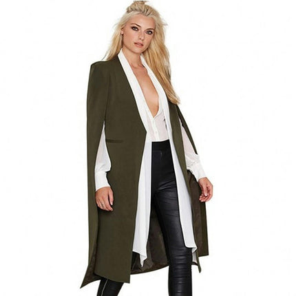 Autumn and Winter Women's Casual Coat Cape Style Mid-Length Fake Two-piece Buckleless Cape Trench Coat