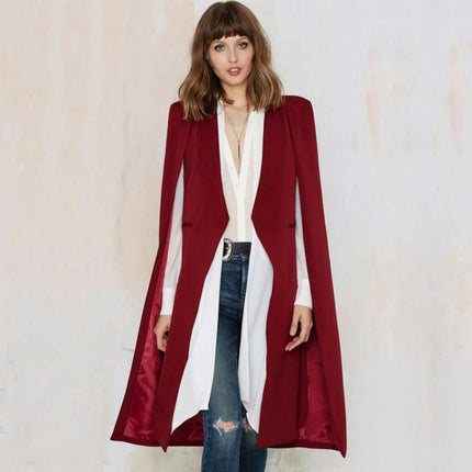 Autumn and Winter Women's Casual Coat Cape Style Mid-Length Fake Two-piece Buckleless Cape Trench Coat