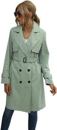 Women's Double Breasted Trench Coats Mid-Length Belted Overcoat Long Dress Jacket