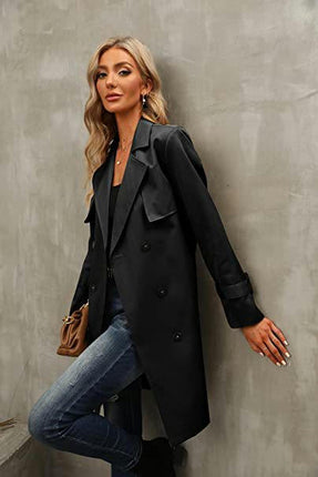 Women's Double Breasted Trench Coats Mid-Length Belted Overcoat Long Dress Jacket