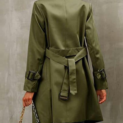 Women's Double Breasted Trench Coats Mid-Length Belted Overcoat Long Dress Jacket