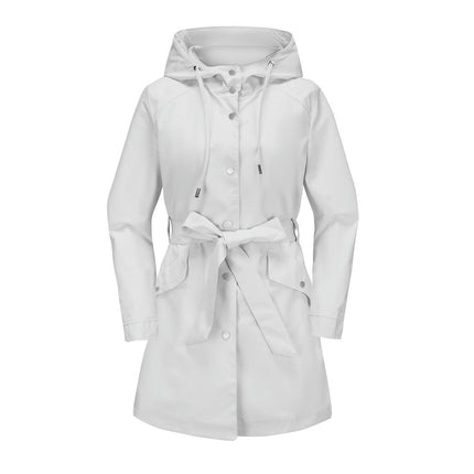 Women's Long Hooded Jacket - Waterproof Belt Thin Casual Loose Windbreaker