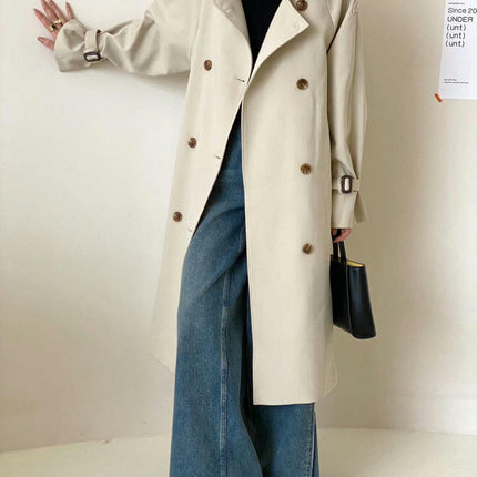 Women's Double Breasted Long Trench Coat Windproof  Classic Lapel Slim Overcoat with Belt