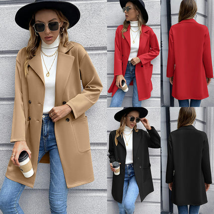 Women's Work Office Blazer Double-Breasted Lapel Collar Long Sleeve Jacket Suit Blazer