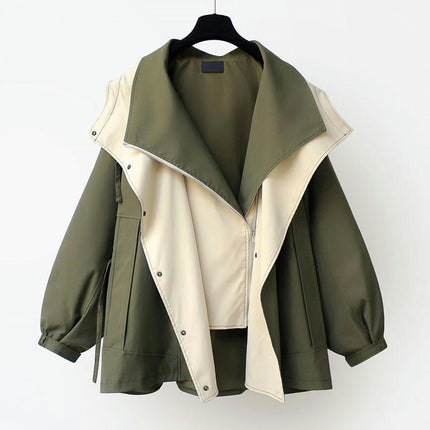 Spring And Autumn Women's Mid-Length Trench Coat Hooded Zipper Loose Korean Workwear Jacket