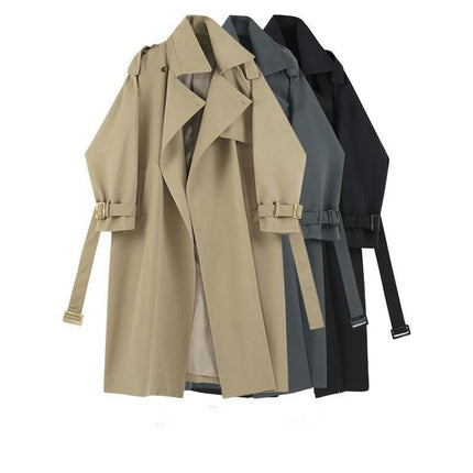 Women's Buttonless Cardigan Windbreaker Casual Windproof Long Lapel Loose Coat