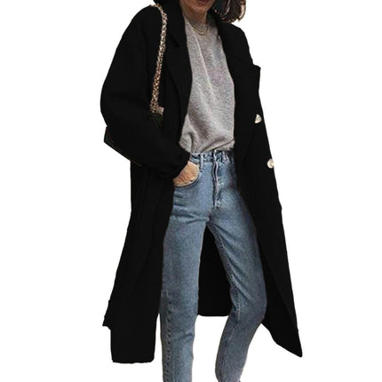 Women's Slouchy Drop Shoulder Double Breasted Maxi Long Faux woolen Coat