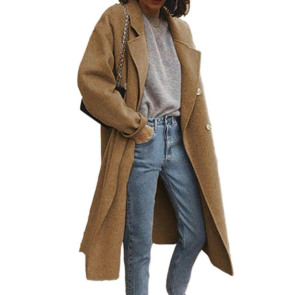 Women's Slouchy Drop Shoulder Double Breasted Maxi Long Faux woolen Coat