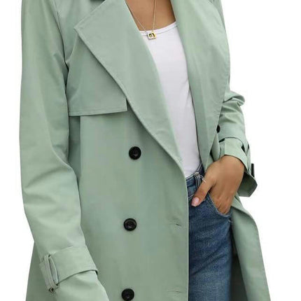 Women's Double Breasted Long Trench Coats Mid-Length Belted Overcoat  Jacket Model C