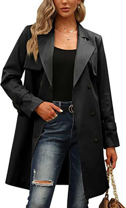 Women's Double Breasted Long Trench Coats Mid-Length Belted Overcoat  Jacket Model C