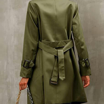 Women's Double Breasted Long Trench Coats Mid-Length Belted Overcoat  Jacket Model C