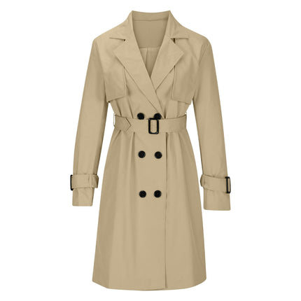 Women's Double Breasted Long Trench Coats Mid-Length Belted Overcoat  Jacket Model C