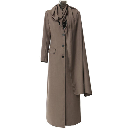 Women's Fashion Extra Long Irregular Button Coat with Scarf