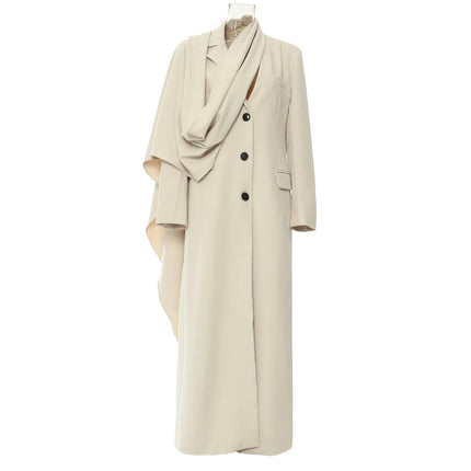 Women's Fashion Extra Long Irregular Button Coat with Scarf