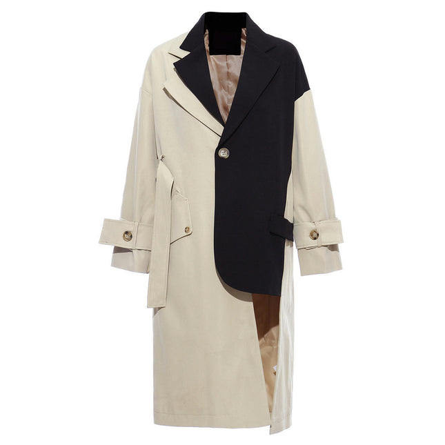 Women's Long Trench Coat - Patchwork Color Matching Personality Trench Coat Suit Jacket