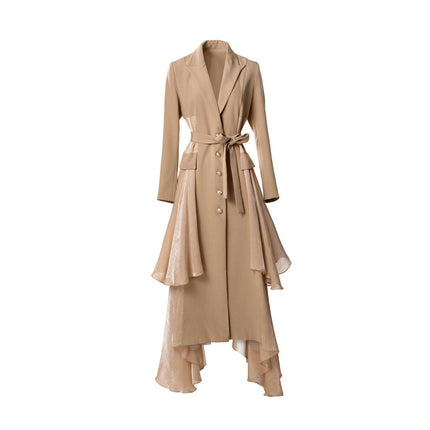 Women's Lapel Single Breasted Belt Long Sleeve Trench Coat Irregular Hem Coat