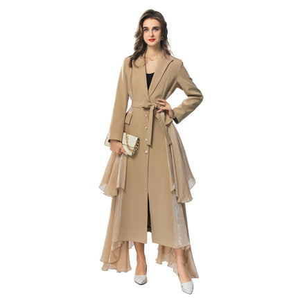 Women's Lapel Single Breasted Belt Long Sleeve Trench Coat Irregular Hem Coat