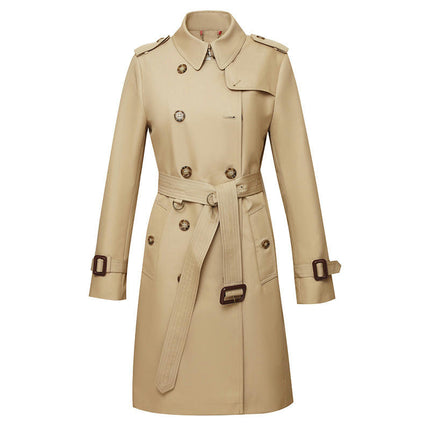 Women's Trench Coat Double-Breasted Classic Lapel Overcoat Belted Slim Outerwear Coat