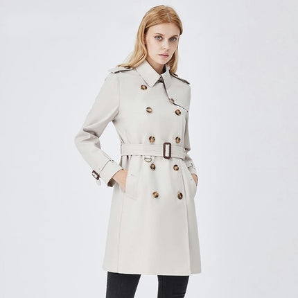 Women's Trench Coat Double-Breasted Classic Lapel Overcoat Belted Slim Outerwear Coat