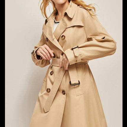 Women's Trench Coat Double-Breasted Classic Lapel Overcoat Belted Slim Outerwear Coat