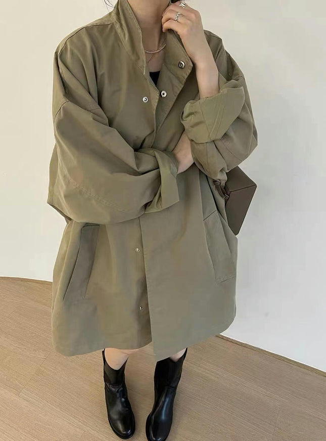 Women's Autumn Lazy Wind Oversized Long Sleeve Loose Jacket with Pocket Button Coat