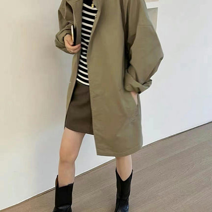 Women's Autumn Lazy Wind Oversized Long Sleeve Loose Jacket with Pocket Button Coat