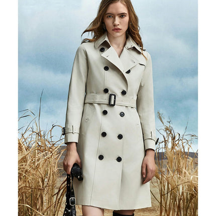 Womens Oversized Long Trench Coat Double Breasted Lapel Windproof Overcoat with Belt