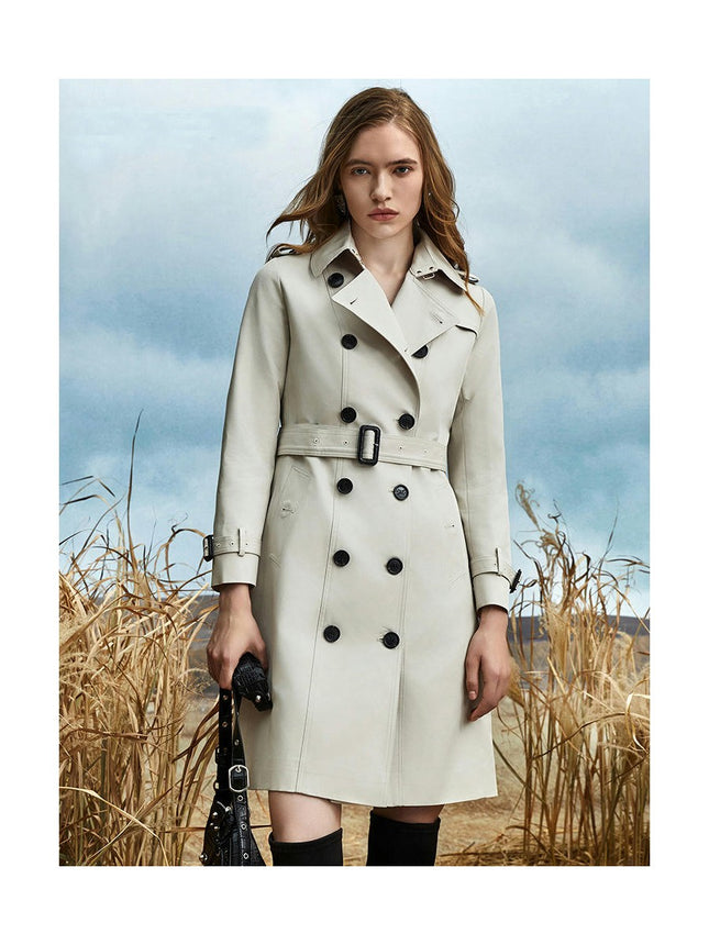 Womens Oversized Long Trench Coat Double Breasted Lapel Windproof Overcoat with Belt